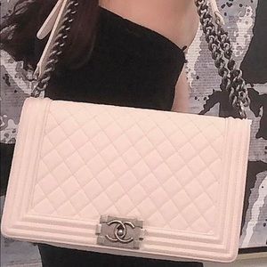 Chanel Boy Quilted Medium Grained White Calfskin Leather Cross Body Bag